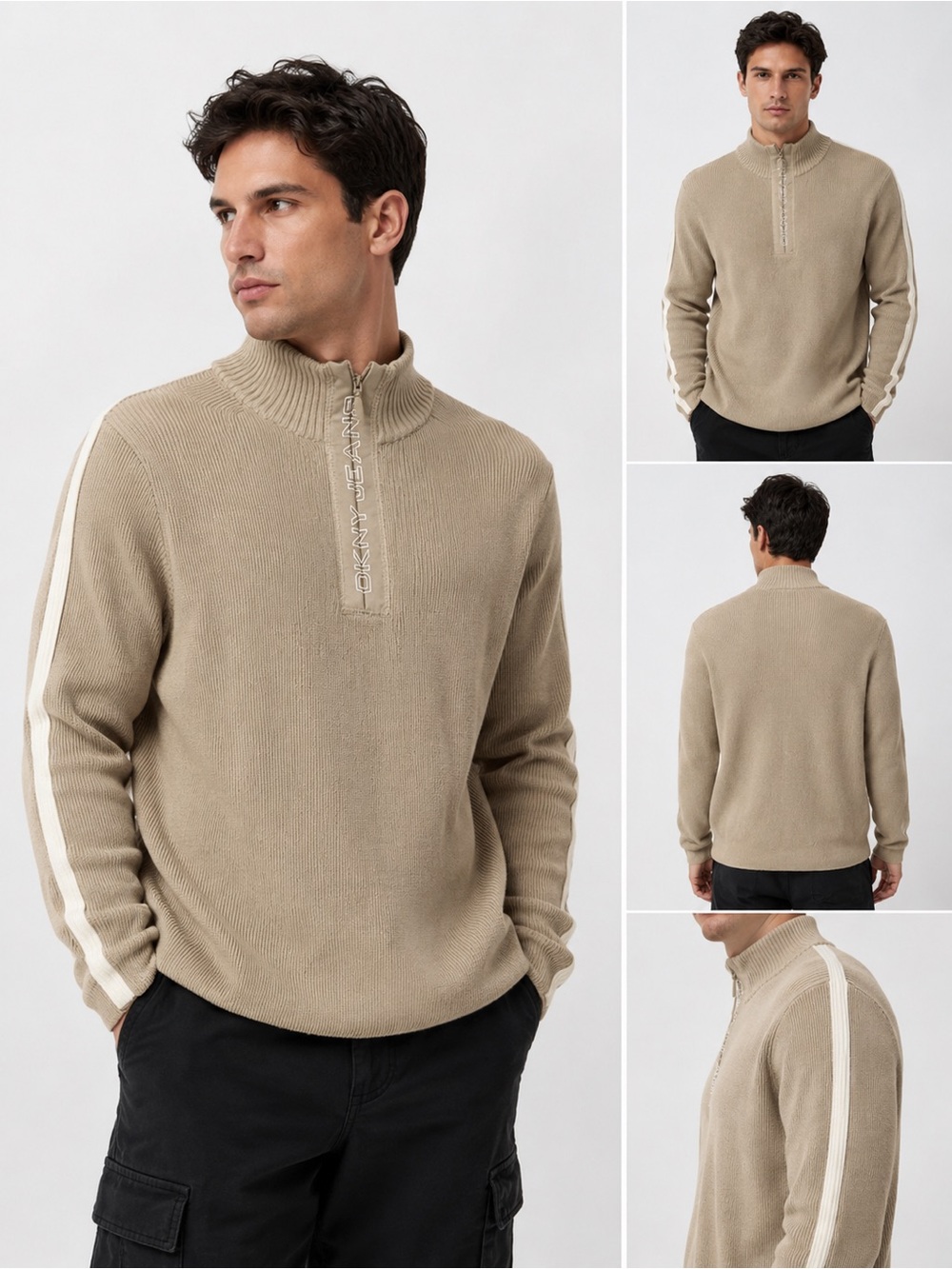 Dkny Men’s Tan Ribbed Half-Zip Sweater